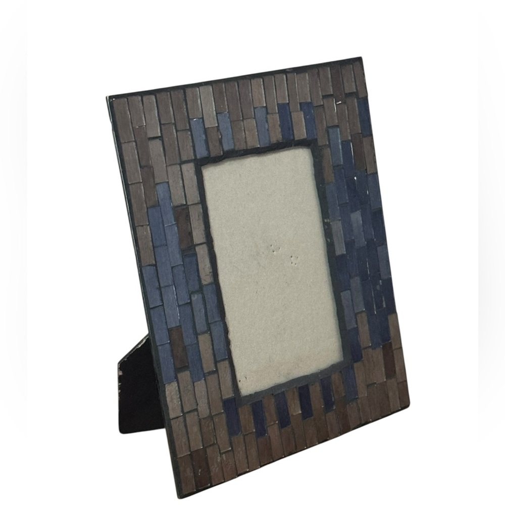 Mosaic Photo Frame 4 x 6 Blue Grey Glossy Dimensional Boho Design Glass Tile